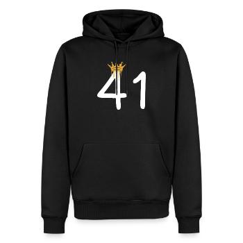 Königliche Graffiti-Nummer 41 - Männer Premium Bio Hoodie - Schwarz - Vorne - Nico (187cm)