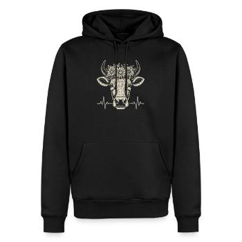 Vache alpine avec battement de cœur et couronne de fleurs - Sweat à capuche Premium bio Homme - noir - Devant - Nico (187cm)