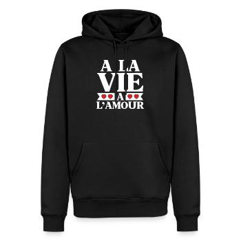 Leben und Liebe Rote Herzen - Männer Premium Bio Hoodie - Schwarz - Vorne - Nico (187cm)