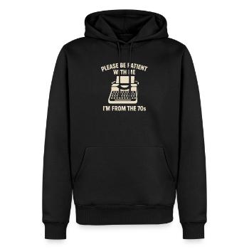 Funny Vintage 70s T-Shirt Gift Birthday - Men’s Premium Organic Hoodie - black - Front - Nico (187cm)