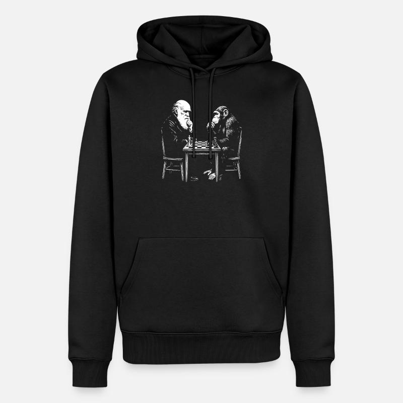 Darwin joue aux échecs avec un singe - Jeu d’évolution - Sweat à capuche Premium bio Homme - noir