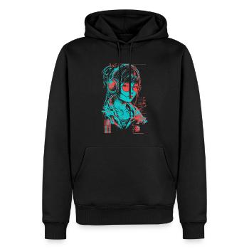 Kopfhörer Mädchen Frau Musik Sound Beat Neon Pink - Männer Premium Bio Hoodie - Schwarz - Vorne - Nico (187cm)