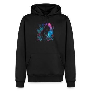Nachtkatze in den Neongärten - Männer Premium Bio Hoodie - Schwarz - Vorne - Nico (187cm)