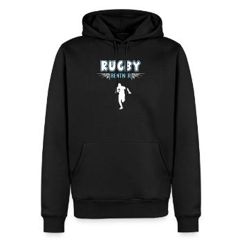 Joueur de rugby Joueur de rugby Pensionnaire Retraite - Sweat à capuche Premium bio Homme - noir - Devant - Nico (187cm)