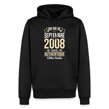 Anniversaire 18 ans - Original - Septembre 2008 - Sweat à capuche Premium bio Homme - noir - Devant - Nico (187cm)