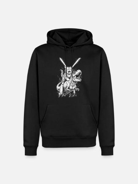 Katzenreitende T-Rex – Laseraugen - Männer Premium Bio Hoodie - Schwarz