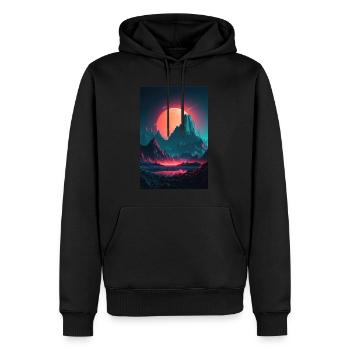 Eine Synthwave Retrowave Sinfonie in den Bergen - Männer Premium Bio Hoodie - Schwarz - Vorne - Nico (187cm)