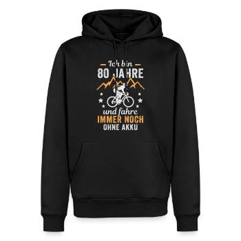 Radfahrer 80. Geburtstag Fahrrad ohne Akku - Männer Premium Bio Hoodie - Schwarz - Vorne - Nico (187cm)