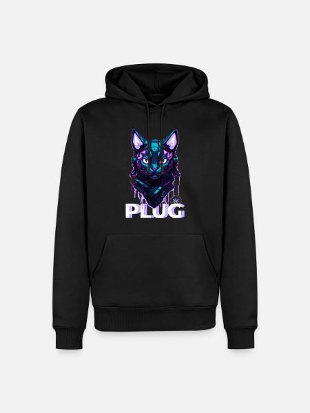 CYBER CAT PLUG - Männer Premium Bio Hoodie - Schwarz