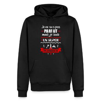 Pas parfait mais super plombier - Sweat à capuche Premium bio Homme - noir - Devant - Nico (187cm)