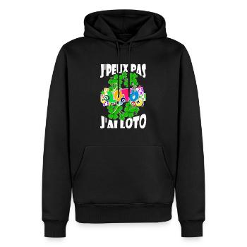 j'peux pas j'ai loto cochon pig, carte - Sweat à capuche Premium bio Homme - noir - Devant - Nico (187cm)