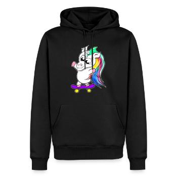 Einhorn auf Skateboard - Männer Premium Bio Hoodie - Schwarz - Vorne - Nico (187cm)