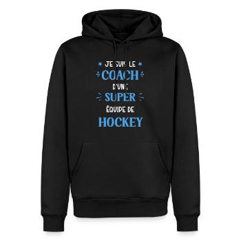 Coach super equipe de hockey - Sweat à capuche Premium bio Homme - noir - Devant - Nico (187cm)