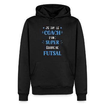 Coach super equipe de Futsal - Sweat à capuche Premium bio Homme - noir - Devant - Nico (187cm)
