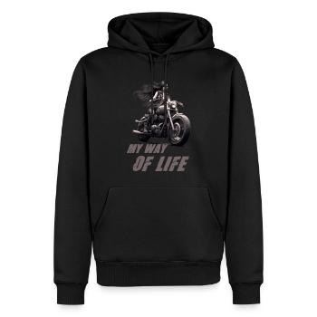 Motorradfahrerin My Way Of Life - Männer Premium Bio Hoodie - Schwarz - Vorne - Nico (187cm)