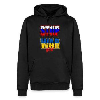 Stop War Now - Männer Premium Bio Hoodie - Schwarz - Vorne - Nico (187cm)