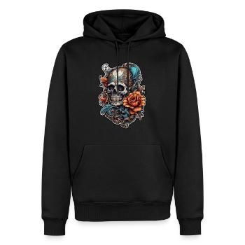 Crâne / crâne / squelette / gothique / tatouage - Sweat à capuche Premium bio Homme - noir - Devant - Nico (187cm)