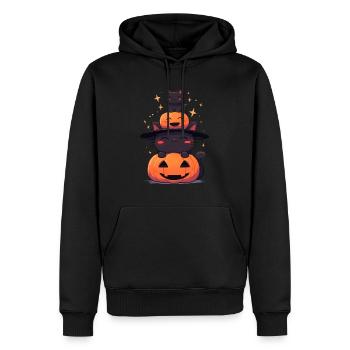 Niedliche Halloween Katzen mit Kürbissen - Männer Premium Bio Hoodie - Schwarz - Vorne - Nico (187cm)
