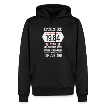 42. GEBURTSTAG 1984 EINZELSTÜCK PREISSCHILD - Männer Premium Bio Hoodie - Schwarz - Vorne - Nico (187cm)