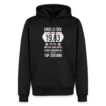 43. GEBURTSTAG 1983 EINZELSTÜCK PREISSCHILD - Männer Premium Bio Hoodie - Schwarz - Vorne - Nico (187cm)
