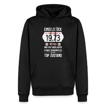 53. GEBURTSTAG 1973 EINZELSTÜCK PREISSCHILD - Männer Premium Bio Hoodie - Schwarz - Vorne - Nico (187cm)