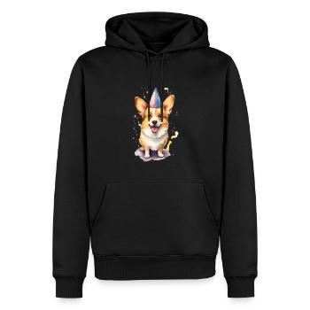 Corgi mit Geburtstagshütte - Männer Premium Bio Hoodie - Schwarz - Vorne - Nico (187cm)