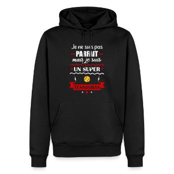 pas parfait mais tennis, cadeau tennisman - Sweat à capuche Premium bio Homme - noir - Devant - Nico (187cm)