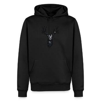 Hirsch / Bock / Tier / Wild / Wald / Wildnis - Männer Premium Bio Hoodie - Schwarz - Vorne - Nico (187cm)