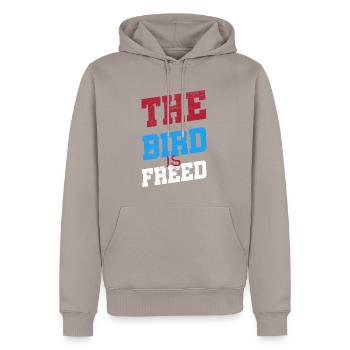 The Bird is Freed Internet Media Humour - Men’s Premium Organic Hoodie - taupe - Front - Nico (187cm)