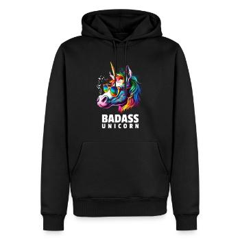 Badass unicorn licorne drôle coloré thug - Sweat à capuche Premium bio Homme - noir - Devant - Nico (187cm)