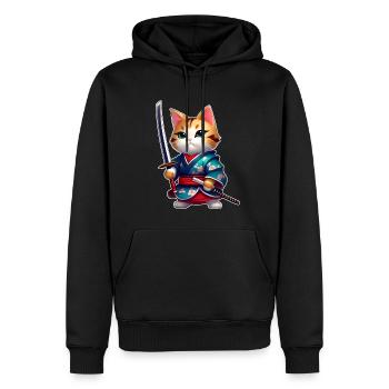 Niedliche Samurai Katze - Männer Premium Bio Hoodie - Schwarz - Vorne - Nico (187cm)