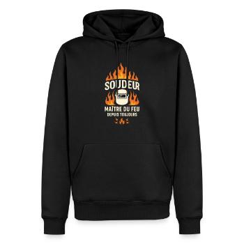 Soudeur - Maître du feu depuis toujours - Sweat à capuche Premium bio Homme - noir - Devant - Nico (187cm)