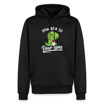 Du bist großartig - Wortspiel Dino Roarsome Spuch - Männer Premium Bio Hoodie - Schwarz - Vorne - Nico (187cm)