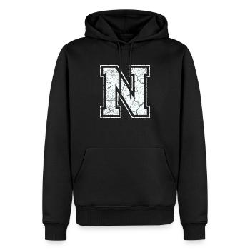 Un caractère N dans blanc in Used Look - Sweat à capuche Premium bio Homme - noir - Devant - Nico (187cm)
