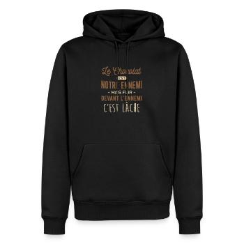 le chocolat notre ennemi - Sweat à capuche Premium bio Homme - noir - Devant - Nico (187cm)