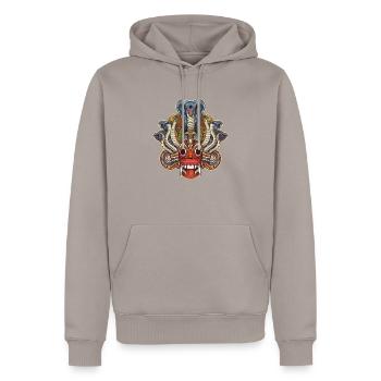 Naga raksha mask - Men’s Premium Organic Hoodie - taupe - Front - Nico (187cm)