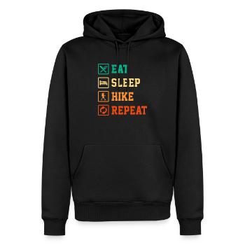 Eat Sleep Hike Repeat Trekking Mountaineering Hiki - Männer Premium Bio Hoodie - Schwarz - Vorne - Nico (187cm)