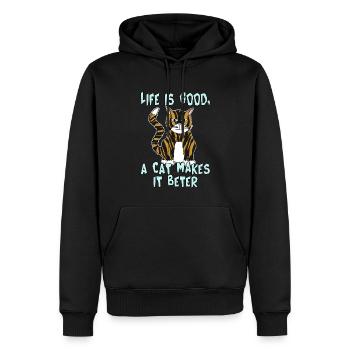 La vie est belle, un chat la rend meilleure. - Sweat à capuche Premium bio Homme - noir - Devant - Nico (187cm)