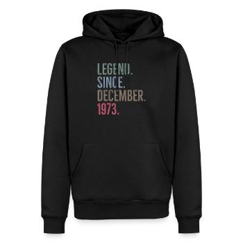 Légende depuis décembre 1973 - Sweat à capuche Premium bio Homme - noir - Devant - Nico (187cm)