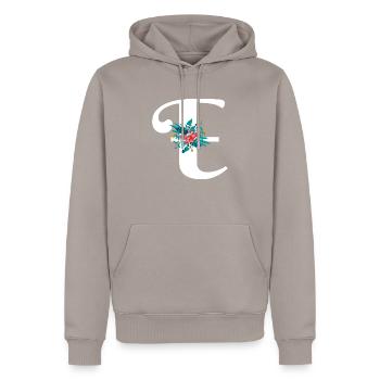 Buchstabe E geblümt - Männer Premium Bio Hoodie - Taupe - Vorne - Nico (187cm)