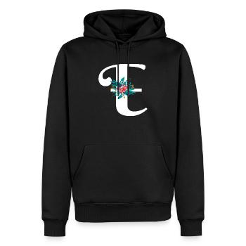 lettre E fleuris - Sweat à capuche Premium bio Homme - noir - Devant - Nico (187cm)