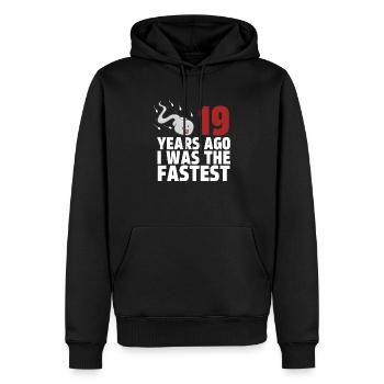 Vor 19 Jahren war ich der Schnellste - Männer Premium Bio Hoodie - Schwarz - Vorne - Nico (187cm)