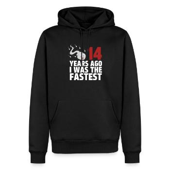 Vor 14 Jahren war ich der Schnellste - Männer Premium Bio Hoodie - Schwarz - Vorne - Nico (187cm)