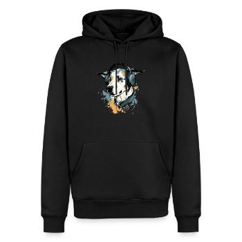 Jay, der audiophile Hund - Männer Premium Bio Hoodie - Schwarz - Vorne - Nico (187cm)