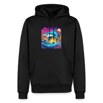 requin et coucher de soleil - Sweat à capuche Premium bio Homme - noir - Devant - Nico (187cm)