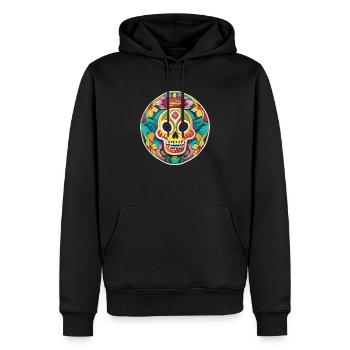 Calavera - Bunter Totenkopf - Männer Premium Bio Hoodie - Schwarz - Vorne - Nico (187cm)