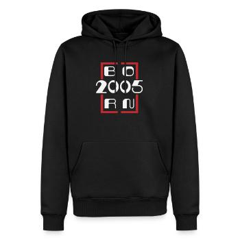 Jahrgang 2005 - Jubiläum 2005 - Männer Premium Bio Hoodie - Schwarz - Vorne - Nico (187cm)