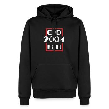 Jahrgang 2004 - Jubiläum 2004 - Männer Premium Bio Hoodie - Schwarz - Vorne - Nico (187cm)