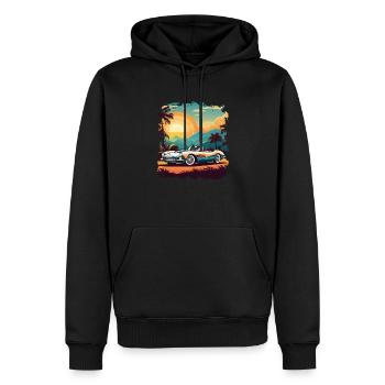 voiture vintage couché de soleil - Sweat à capuche Premium bio Homme - noir - Devant - Nico (187cm)