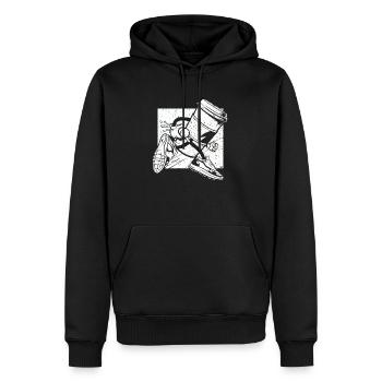 Kaffeejunkie: Lustiges Design für Coffee-to-Go - Männer Premium Bio Hoodie - Schwarz - Vorne - Nico (187cm)